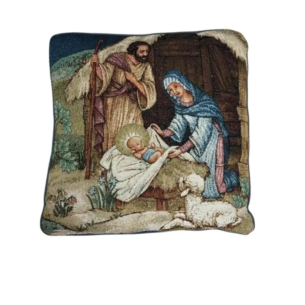 Nativity Scene Throw Pillow Square Holiday Decor Tapestry Nice!